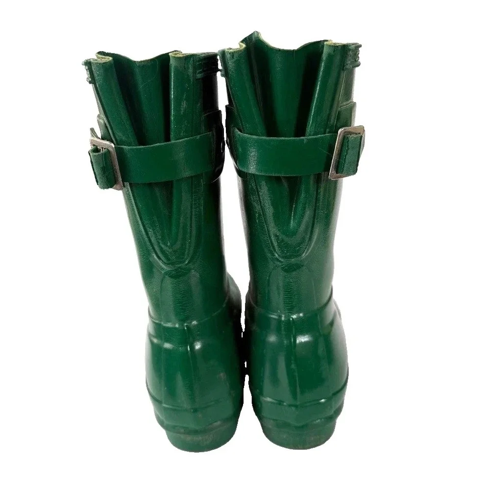 Hunter Womens Original Short Rain Boots 6 Green Adjust Back Waterproof Outdoor